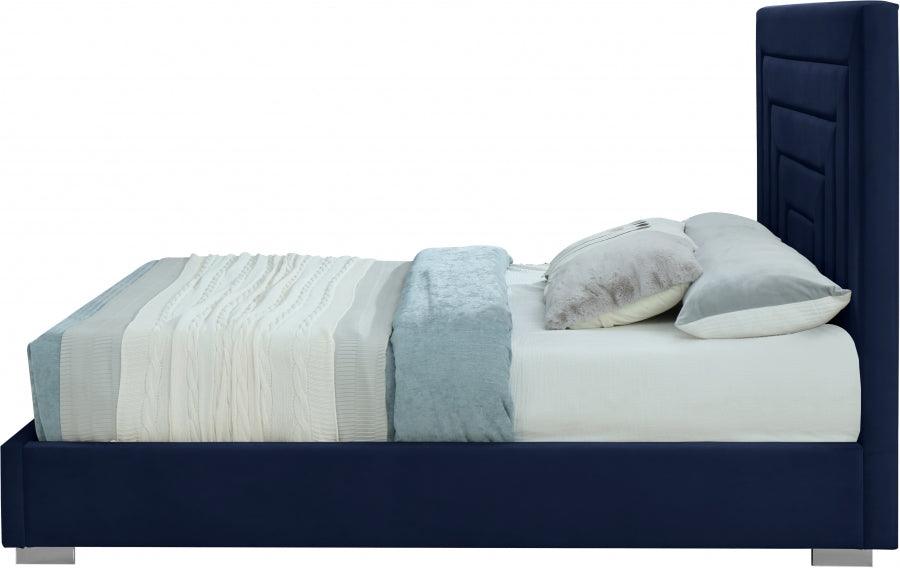 Nora Velvet Queen Bed In Navy - Noranavy-Q - ATL FURNITURE
