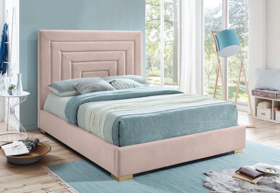 Nora Velvet Queen Bed In Pink - Norapink-Q - ATL FURNITURE