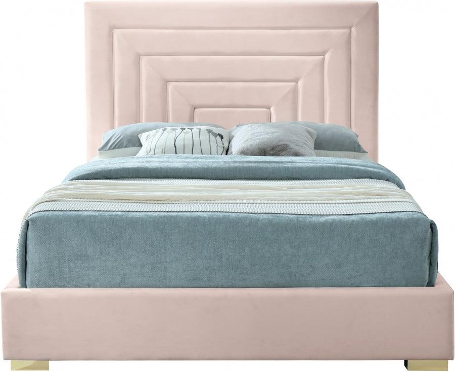 Nora Velvet Queen Bed In Pink - Norapink-Q - ATL FURNITURE
