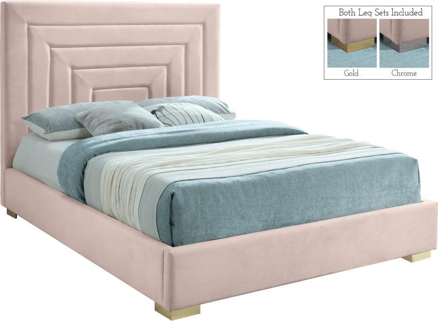 Nora Velvet Queen Bed In Pink - Norapink-Q - ATL FURNITURE