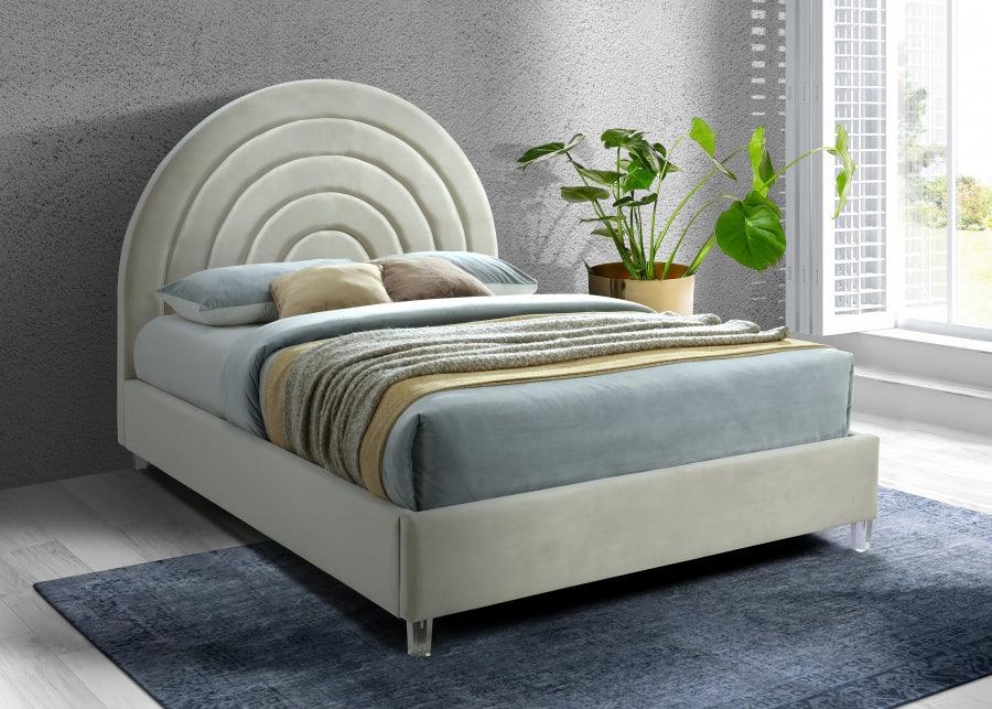 Meridian Furniture - Rainbow Velvet Queen Bed In Cream - Rainbowcream-Q - ATL FURNITURE
