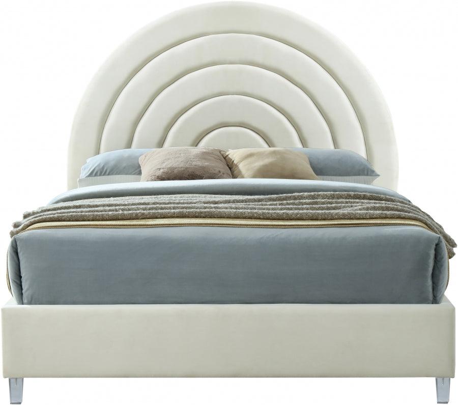 Meridian Furniture - Rainbow Velvet Queen Bed In Cream - Rainbowcream-Q - ATL FURNITURE