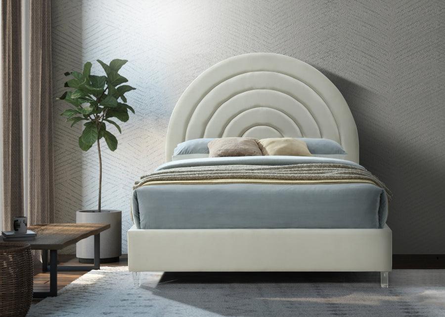 Meridian Furniture - Rainbow Velvet Queen Bed In Cream - Rainbowcream-Q - ATL FURNITURE
