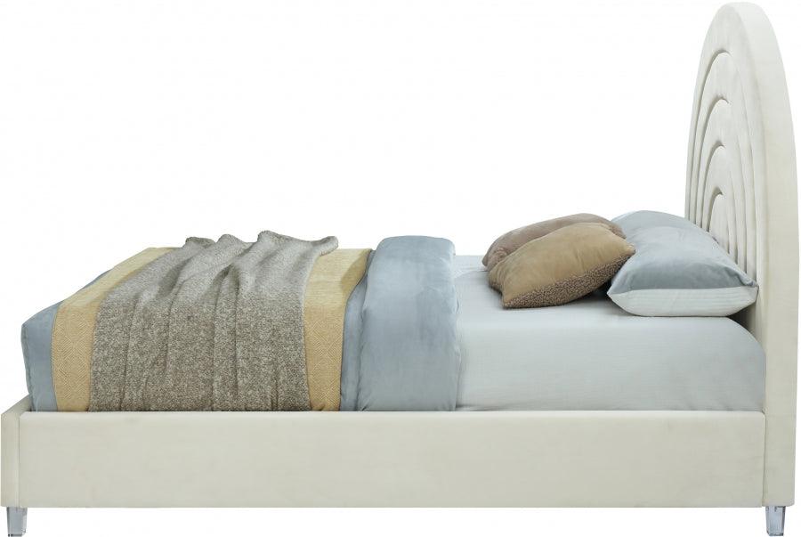Meridian Furniture - Rainbow Velvet Queen Bed In Cream - Rainbowcream-Q - ATL FURNITURE