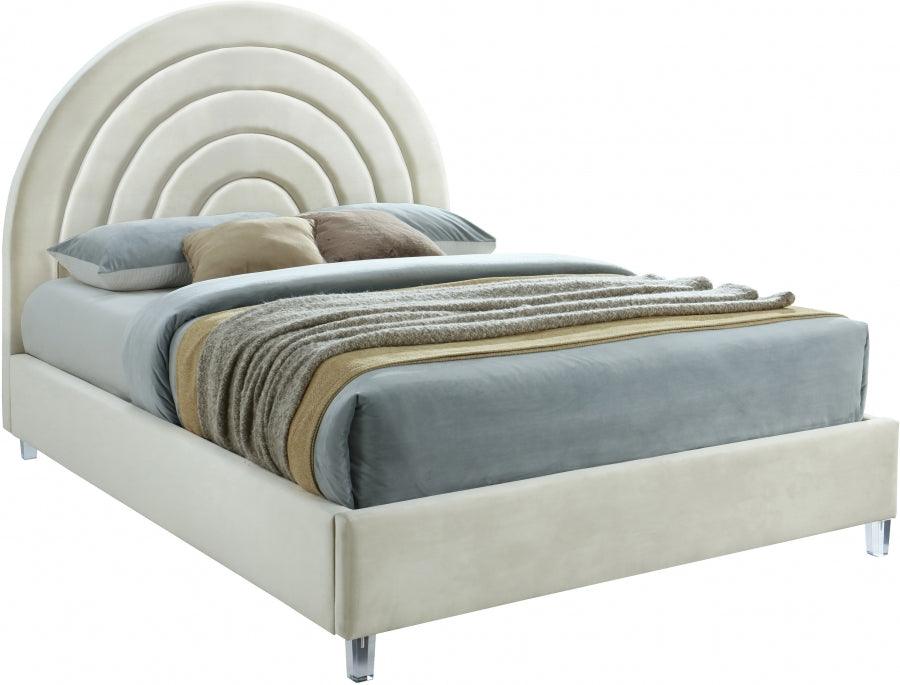 Meridian Furniture - Rainbow Velvet Queen Bed In Cream - Rainbowcream-Q - ATL FURNITURE