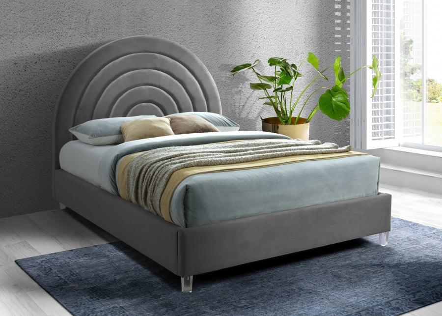 Meridian Furniture - Rainbow Velvet Queen Bed In Grey - Rainbowgrey-Q - ATL FURNITURE