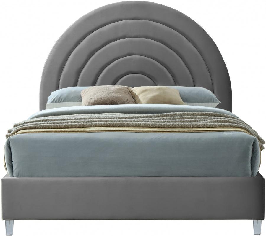 Meridian Furniture - Rainbow Velvet Queen Bed In Grey - Rainbowgrey-Q - ATL FURNITURE