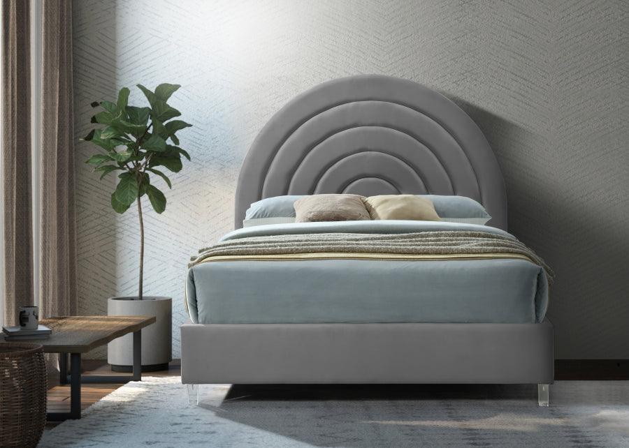 Meridian Furniture - Rainbow Velvet Queen Bed In Grey - Rainbowgrey-Q - ATL FURNITURE