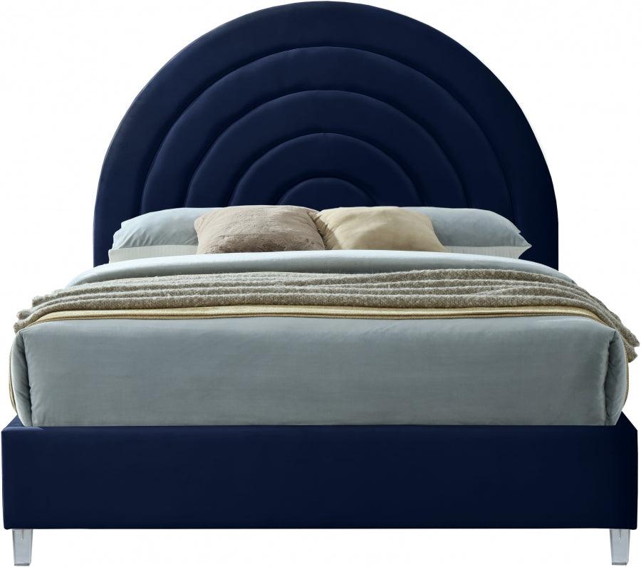 Meridian Furniture - Rainbow Velvet Queen Bed In Navy - Rainbownavy-Q - ATL FURNITURE