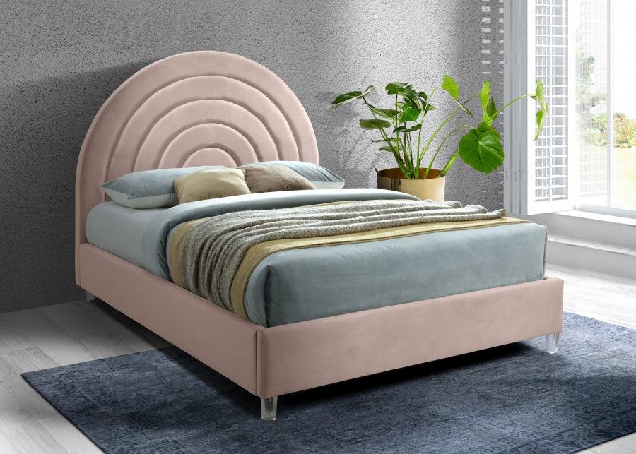 Meridian Furniture - Rainbow Velvet Queen Bed In Pink - Rainbowpink-Q - ATL FURNITURE