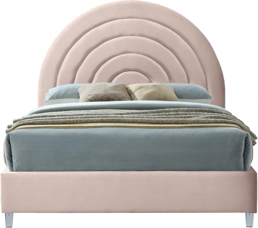 Meridian Furniture - Rainbow Velvet Queen Bed In Pink - Rainbowpink-Q - ATL FURNITURE