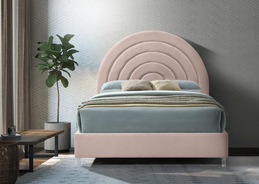 Meridian Furniture - Rainbow Velvet Queen Bed In Pink - Rainbowpink-Q - ATL FURNITURE