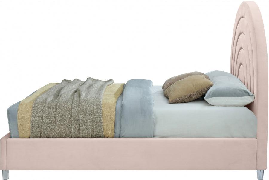 Meridian Furniture - Rainbow Velvet Queen Bed In Pink - Rainbowpink-Q - ATL FURNITURE