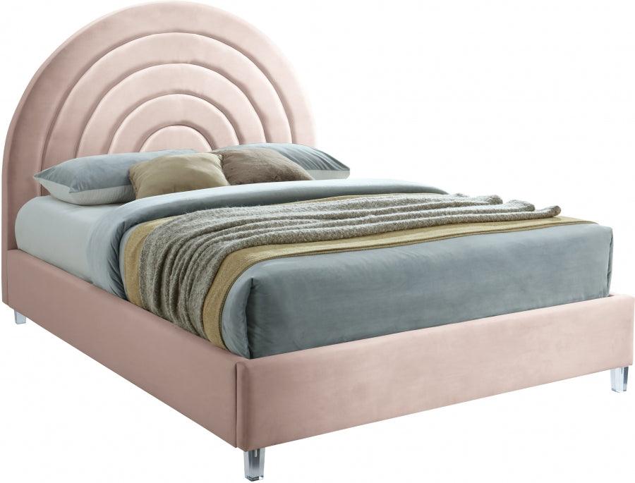 Meridian Furniture - Rainbow Velvet Queen Bed In Pink - Rainbowpink-Q - ATL FURNITURE