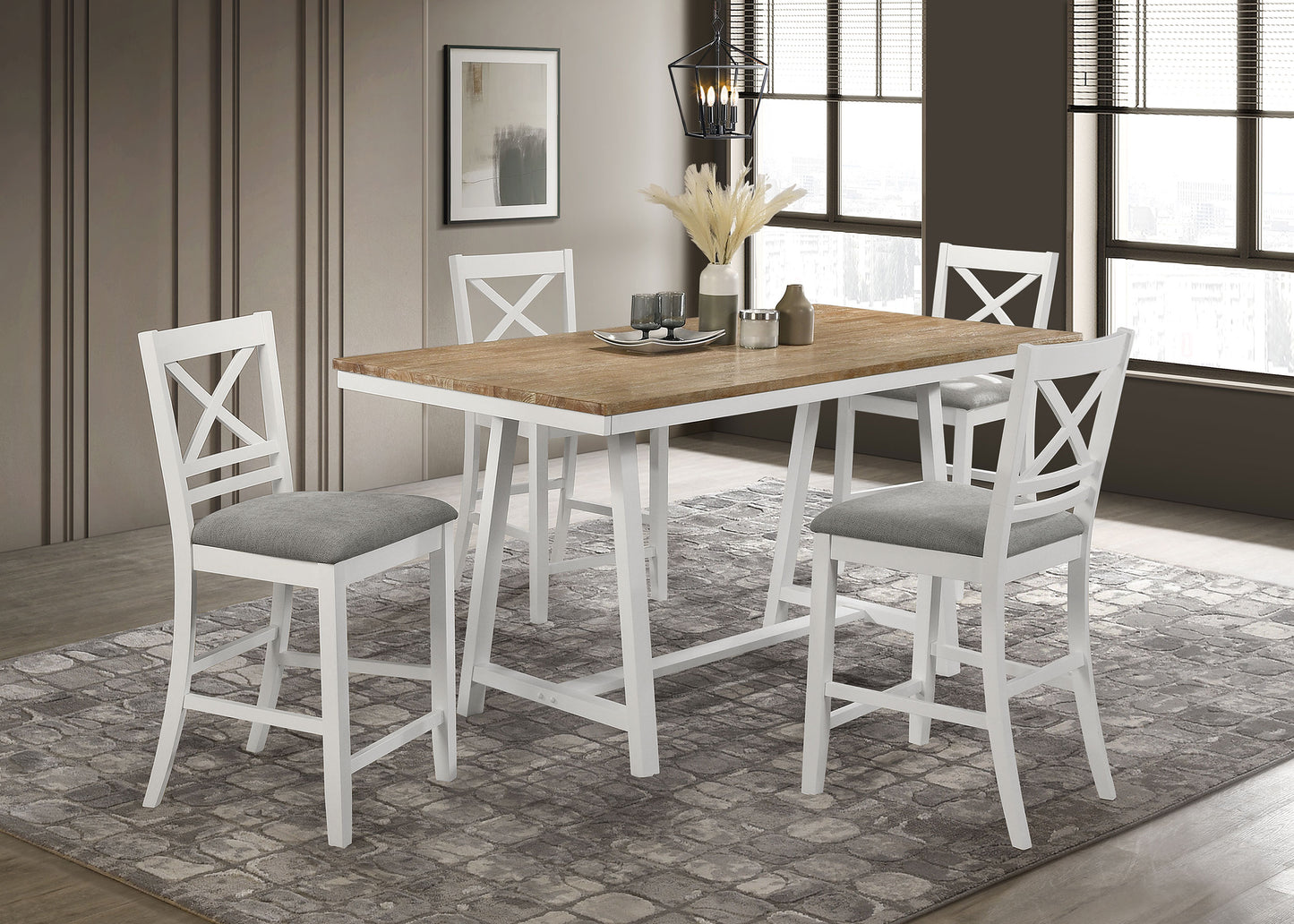 Hollis Rectangular Counter Height Dining Table Brown and White