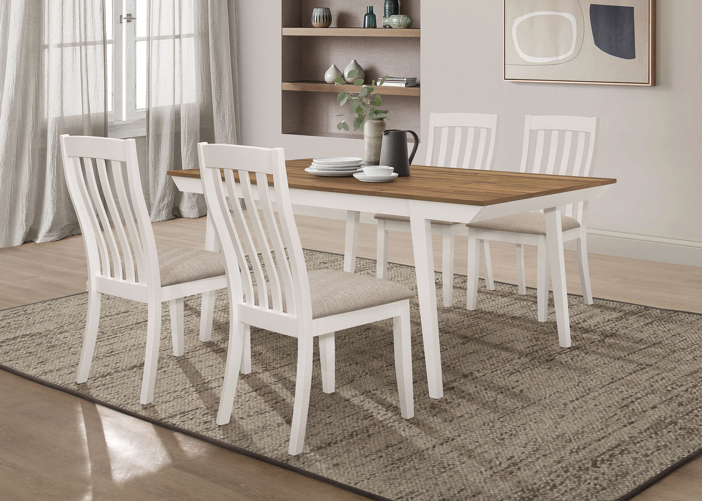 Nogales Rectangular Wood Dining Table Natural Acacia and Off White