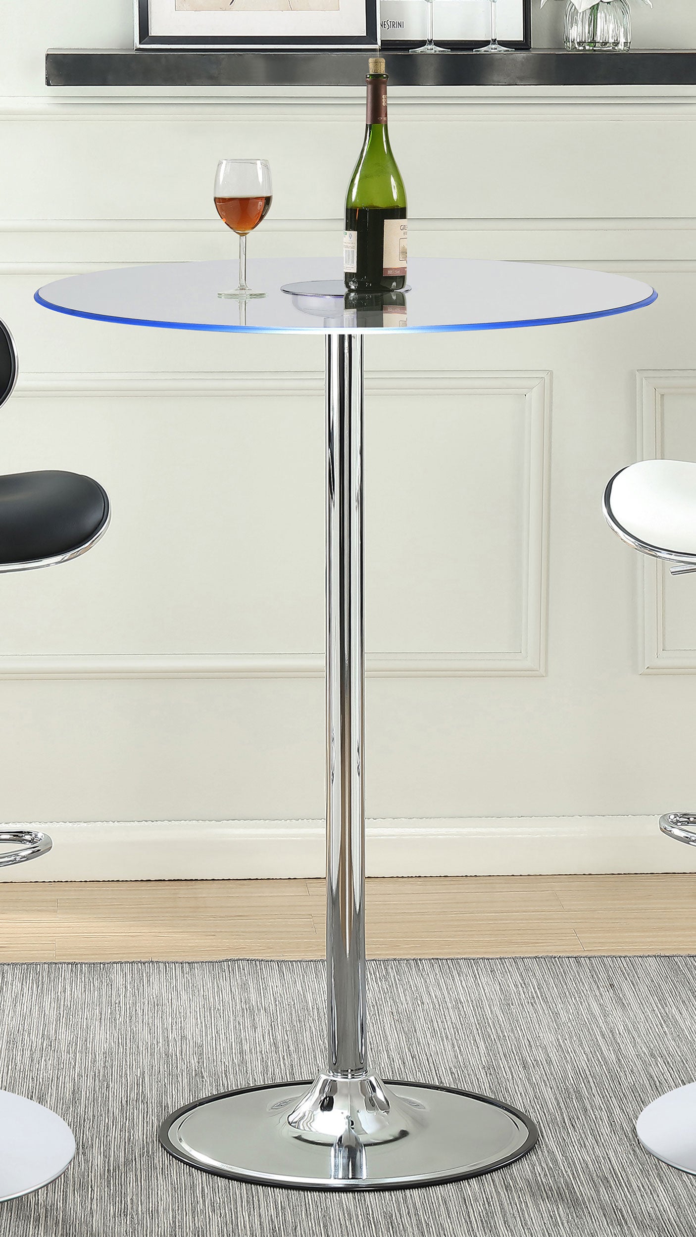 Thea Round 28-inch Glass Top LED Bistro Bar Table Chrome