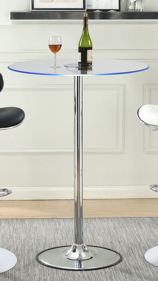 Thea Round 28-inch Glass Top LED Bistro Bar Table Chrome