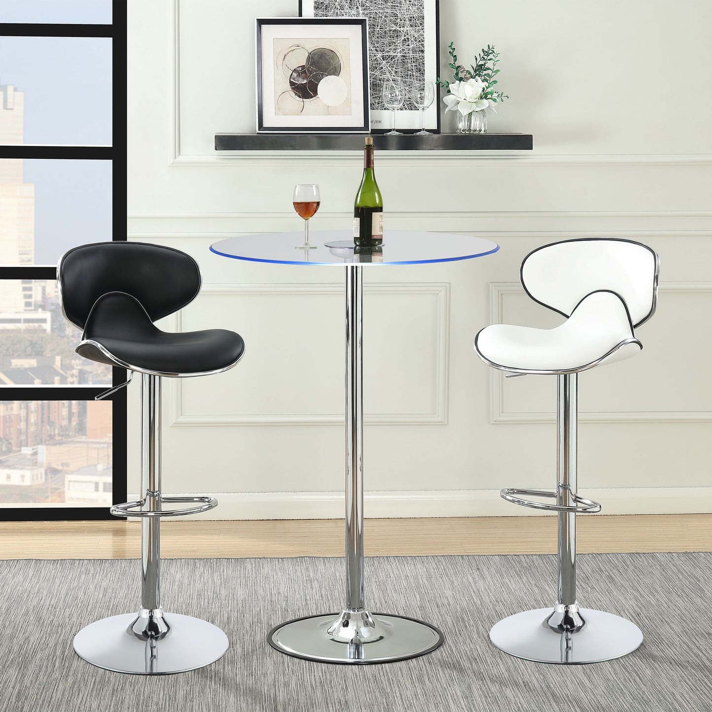 Thea Round 28-inch Glass Top LED Bistro Bar Table Chrome