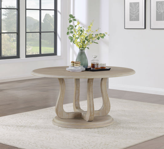 Trofello Round 60-inch Pedestal Dining Table White Washed