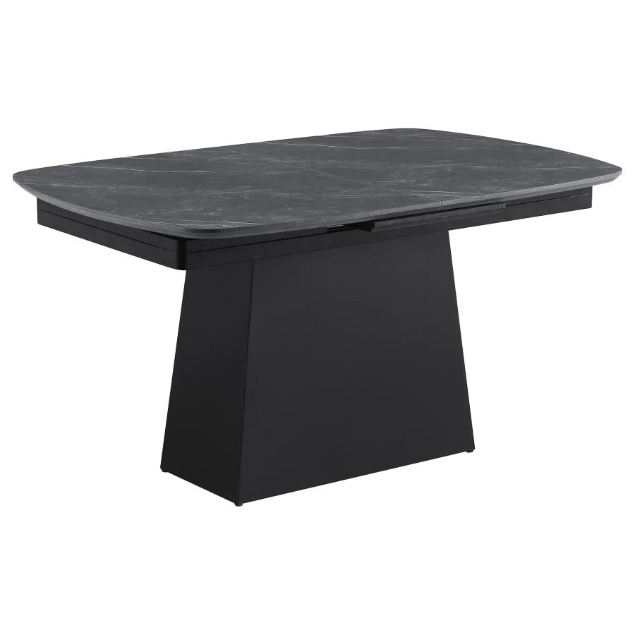Potero 73-Inch Faux Marble Extension Leaf Dining Table Black