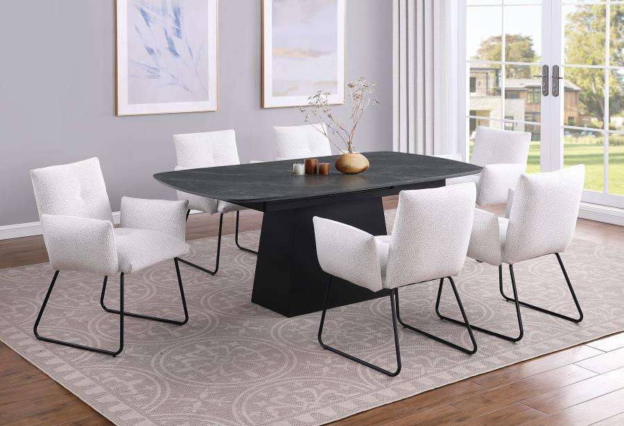 Potero 73-Inch Faux Marble Extension Leaf Dining Table Black