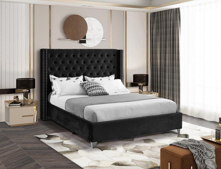 Aiden Velvet King Bed In Black - ATL FURNITURE