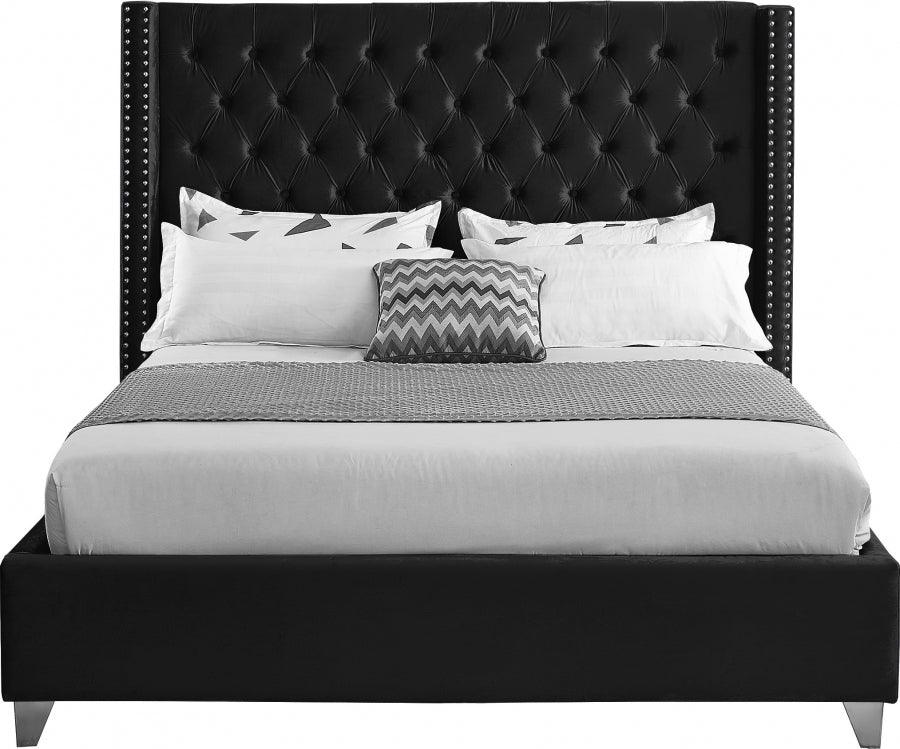 Aiden Velvet Queen Bed In Black - ATL FURNITURE