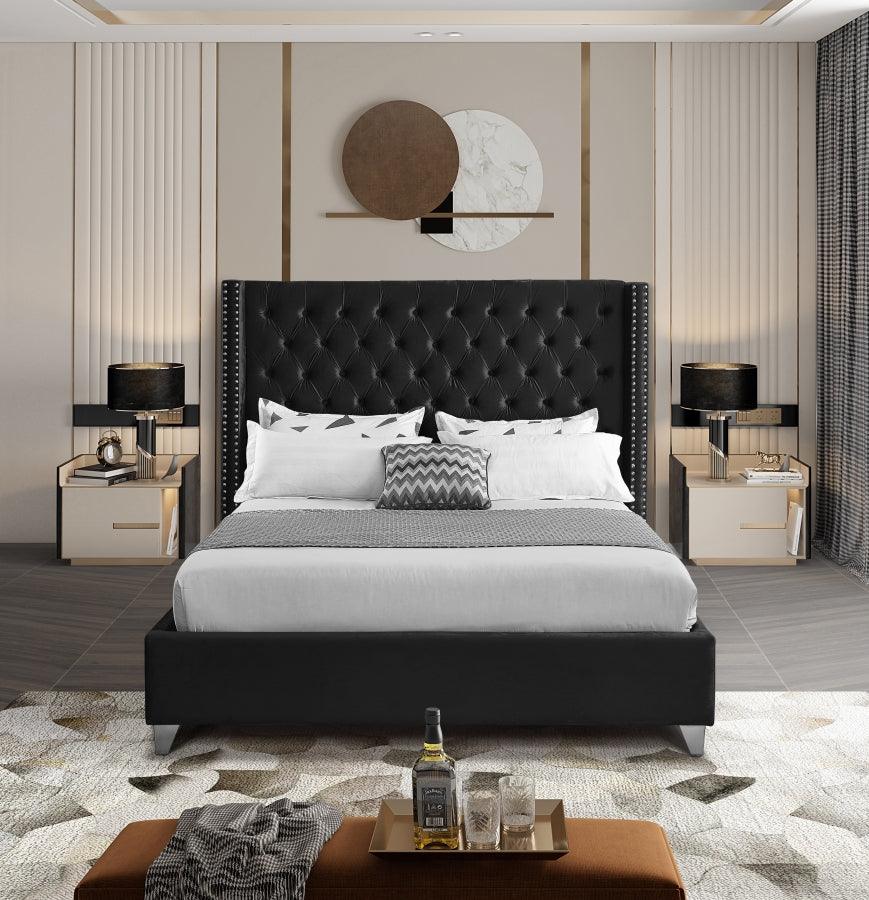 Aiden Velvet King Bed In Black - ATL FURNITURE