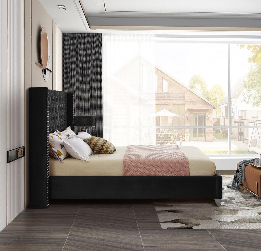 Aiden Velvet Queen Bed In Black - ATL FURNITURE
