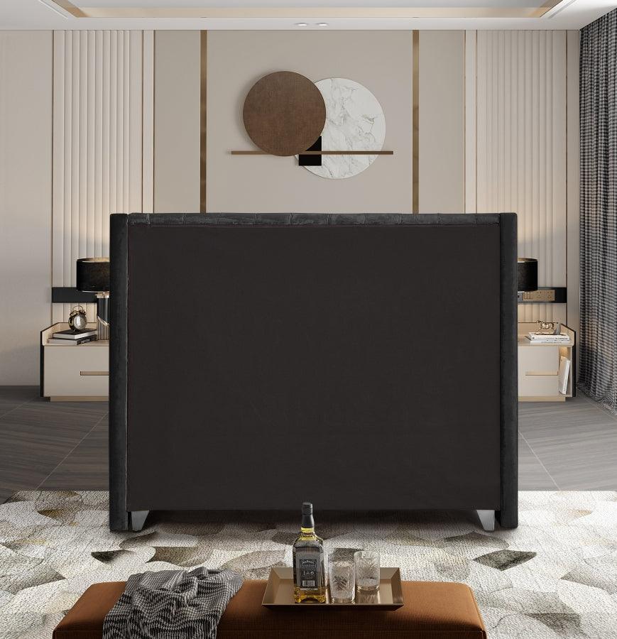 Aiden Velvet Queen Bed In Black - ATL FURNITURE