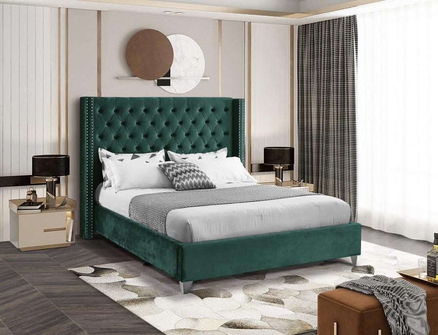 Aiden Velvet King Bed In Green - ATL FURNITURE