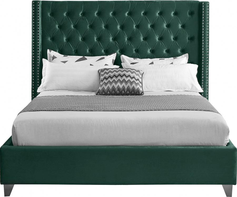 Aiden Velvet Queen Bed In Green - ATL FURNITURE