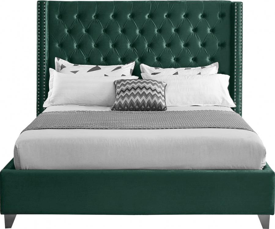 Aiden Velvet King Bed In Green - ATL FURNITURE