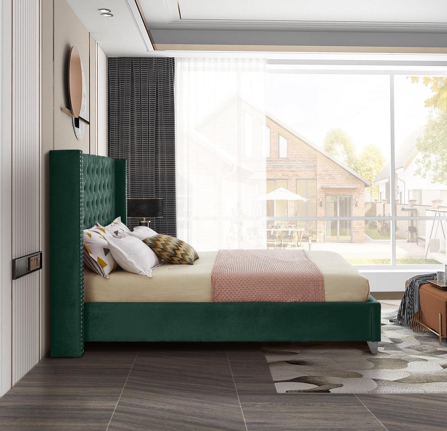 Aiden Velvet Queen Bed In Green - ATL FURNITURE