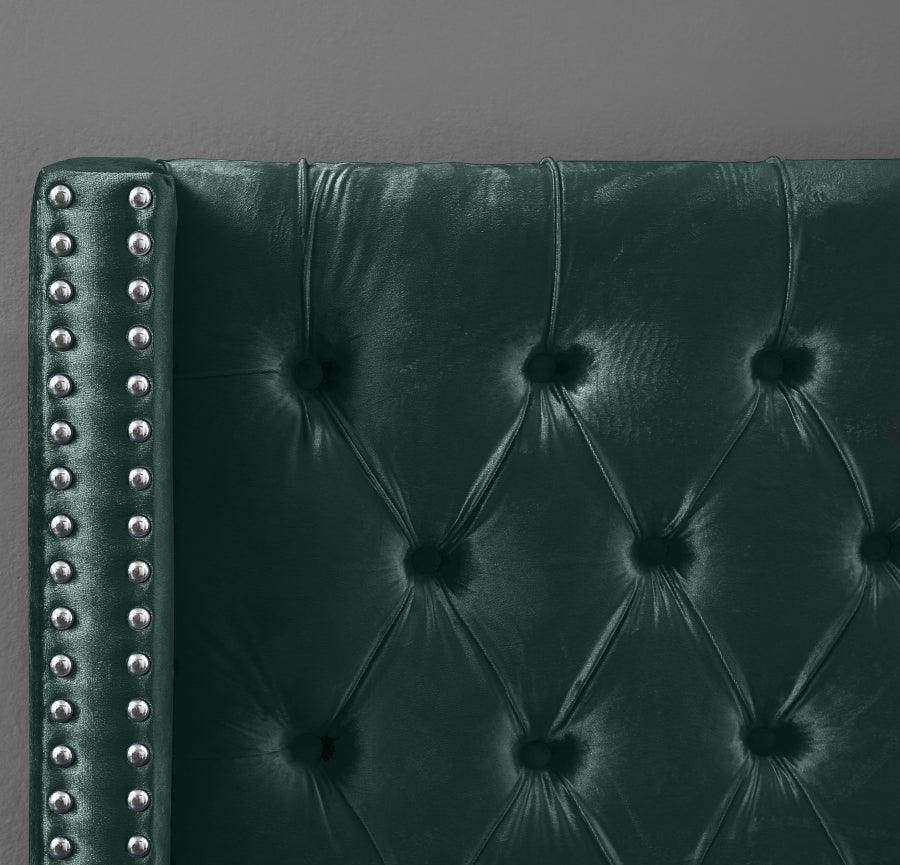 Aiden Velvet Queen Bed In Green - ATL FURNITURE