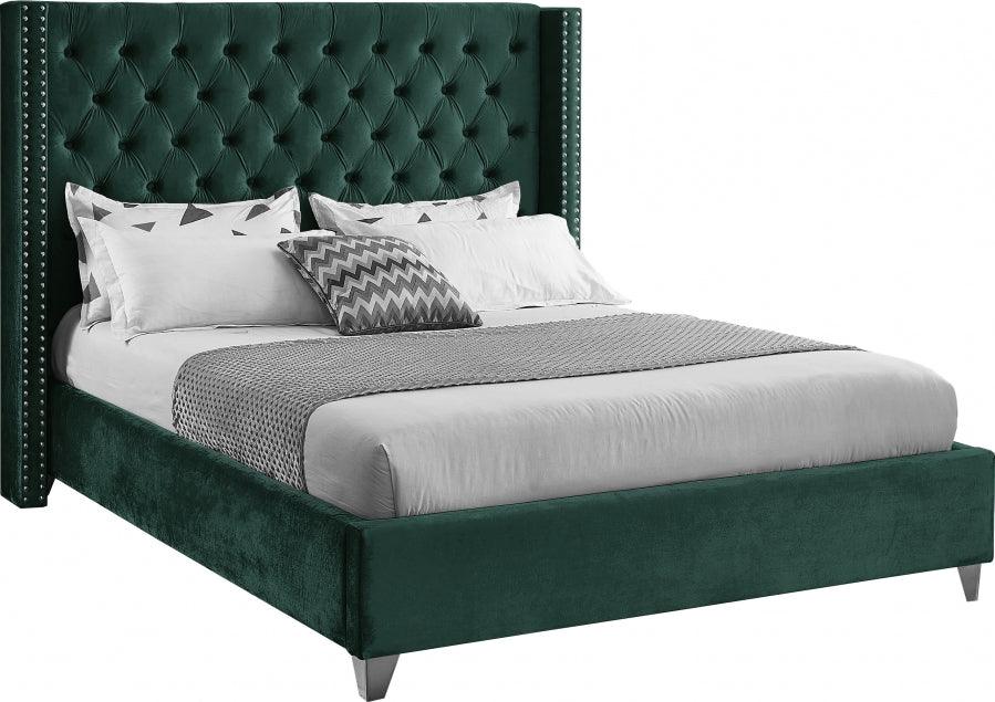 Aiden Velvet Queen Bed In Green - ATL FURNITURE