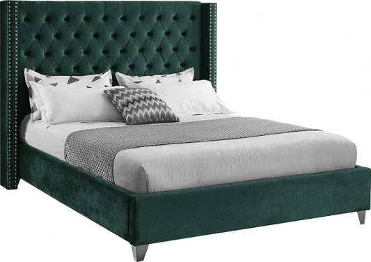Aiden Velvet Queen Bed In Green - ATL FURNITURE