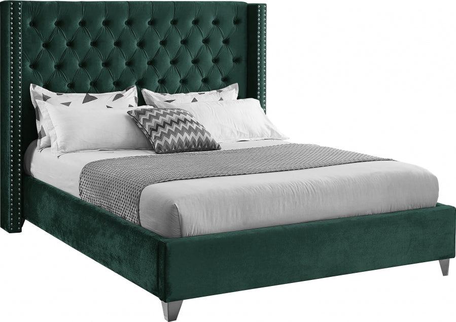 Aiden Velvet King Bed In Green - ATL FURNITURE