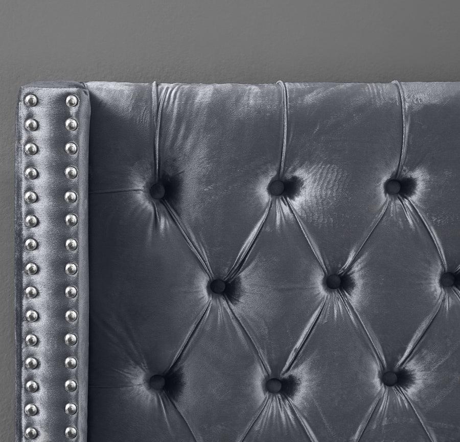 Aiden Velvet Queen Bed In Grey - ATL FURNITURE