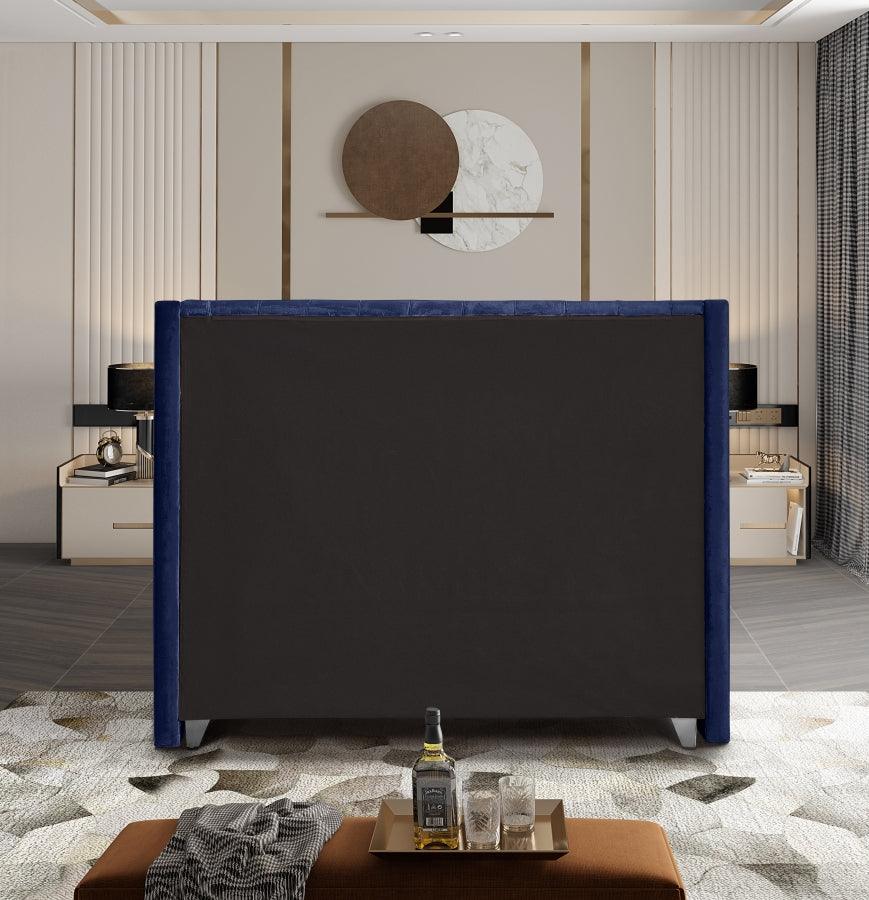 Aiden Velvet Queen Bed In Navy - ATL FURNITURE