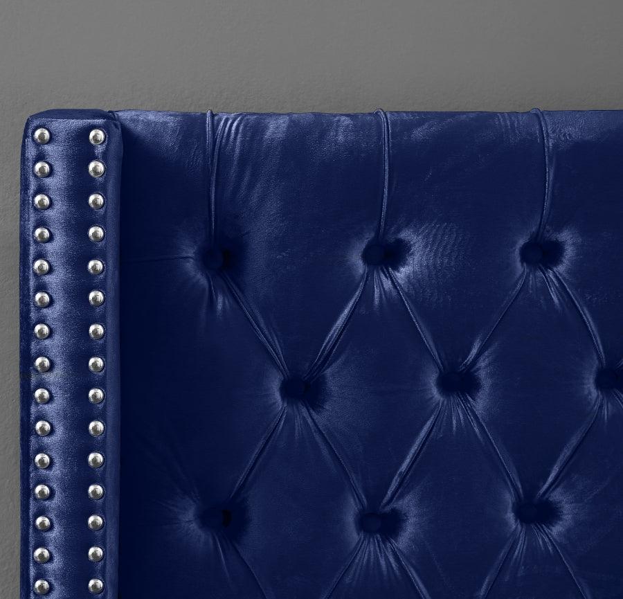 Aiden Velvet Queen Bed In Navy - ATL FURNITURE