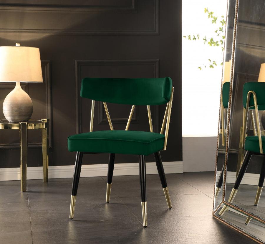 Meridian Furniture - Rheingold Velvet Dining Chair Set Of 2 In Green - 854Green-C - ATL FURNITURE