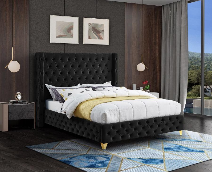 Savan Velvet King Bed In Black - Savanblack-K - ATL FURNITURE