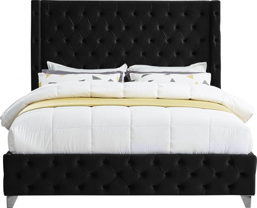 Savan Velvet King Bed In Black - Savanblack-K - ATL FURNITURE