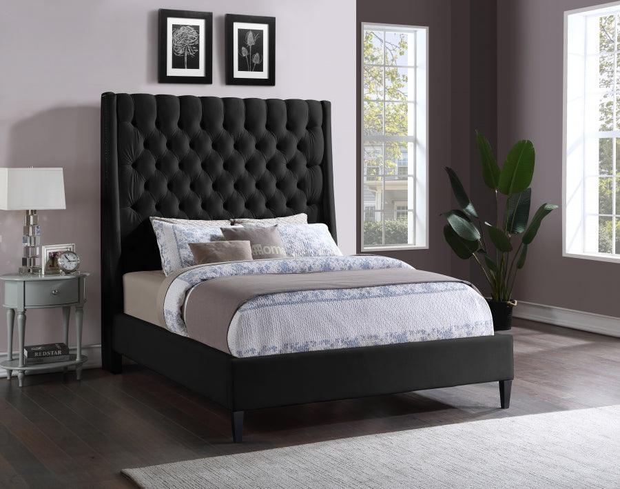 Fritz Velvet Queen Bed In Black - Fritzblack-Q - ATL FURNITURE