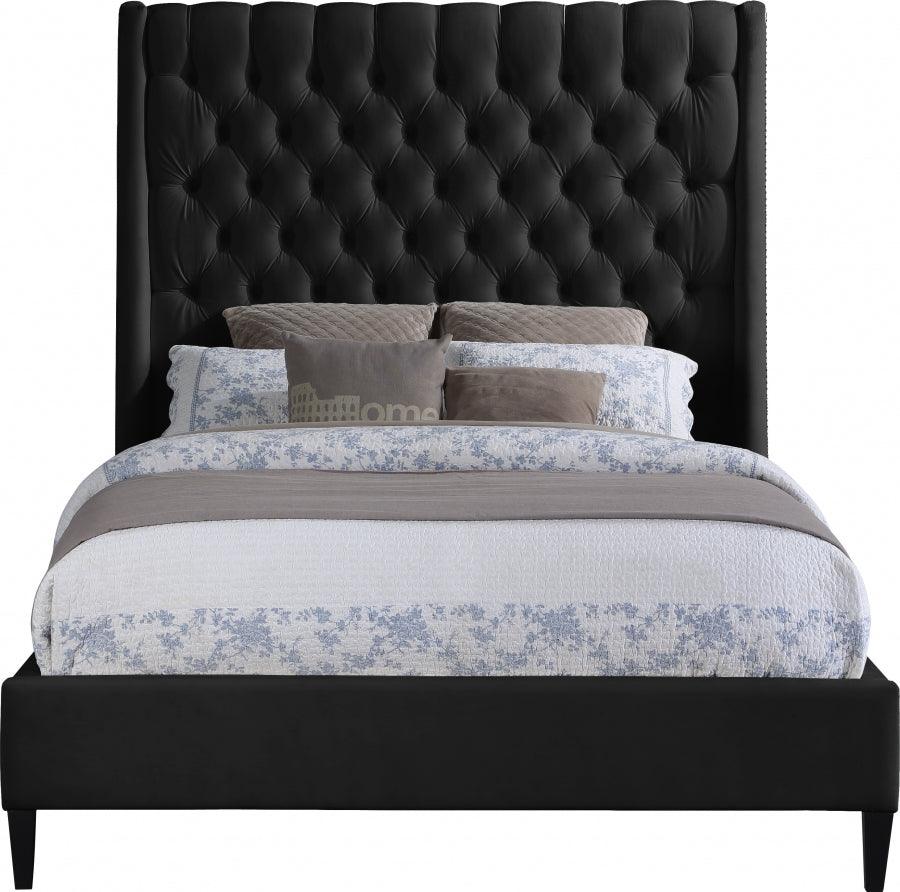 Fritz Velvet Queen Bed In Black - Fritzblack-Q - ATL FURNITURE