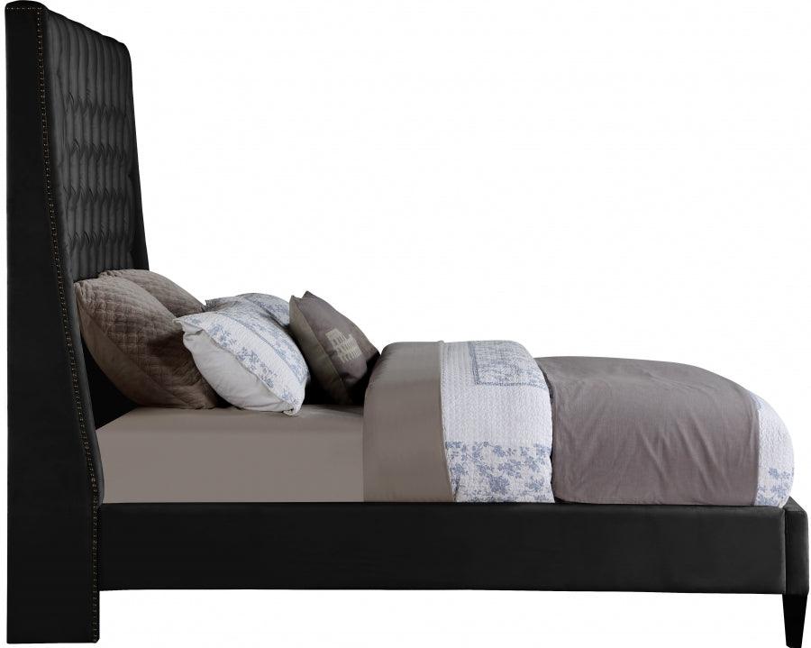 Fritz Velvet Queen Bed In Black - Fritzblack-Q - ATL FURNITURE