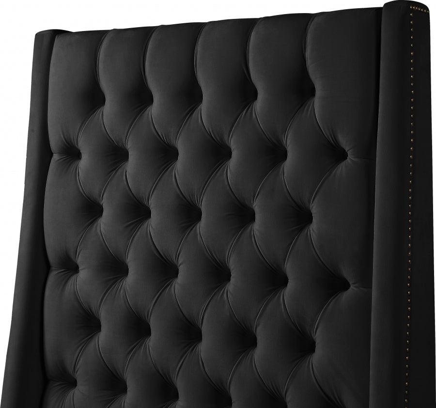 Fritz Velvet Queen Bed In Black - Fritzblack-Q - ATL FURNITURE
