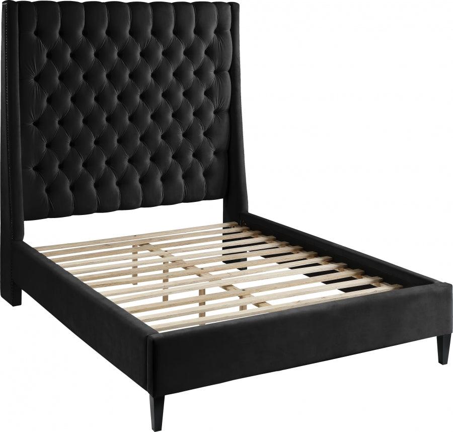 Fritz Velvet Queen Bed In Black - Fritzblack-Q - ATL FURNITURE